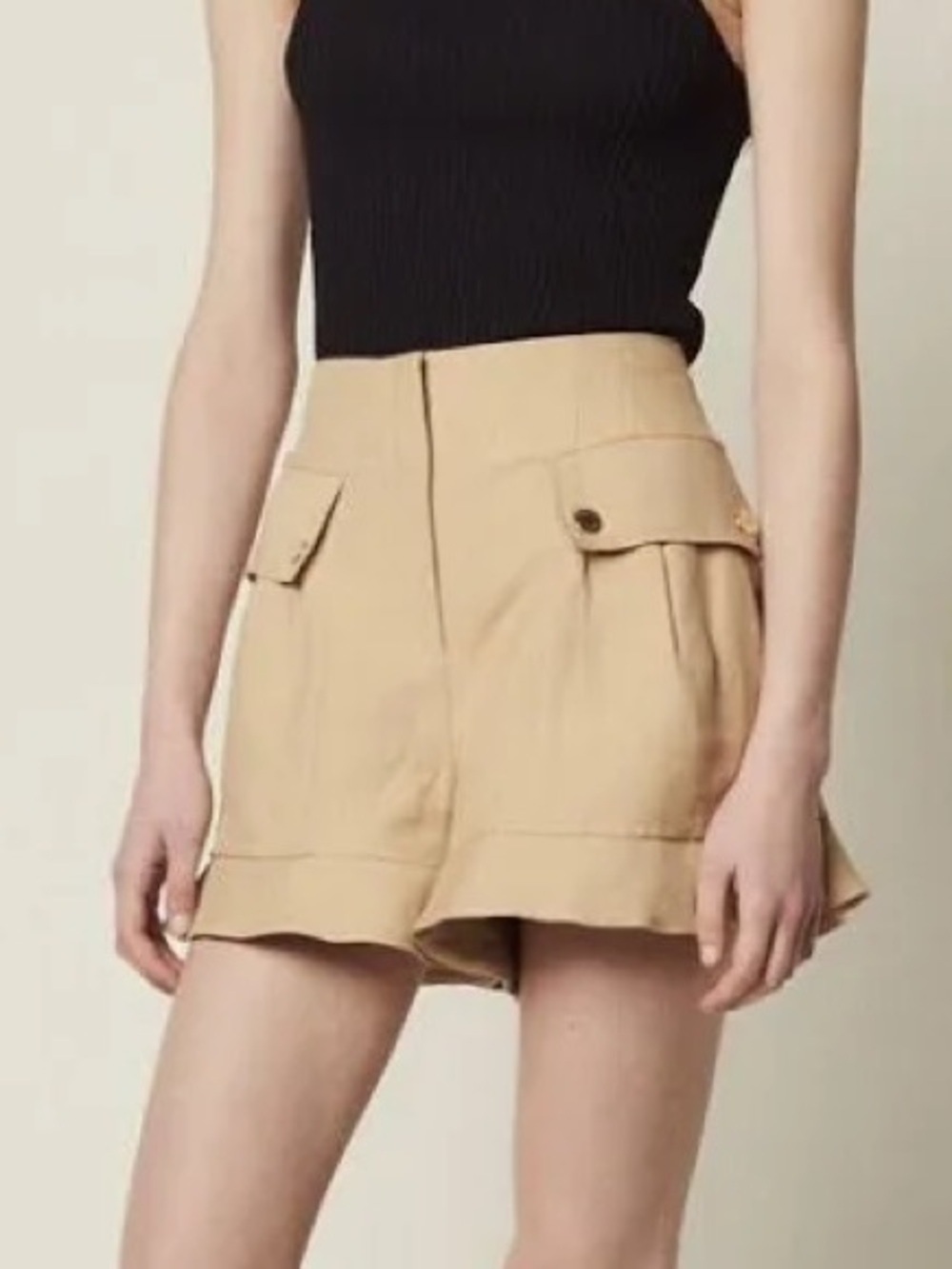 Sandro High-Waist Beige Shorts